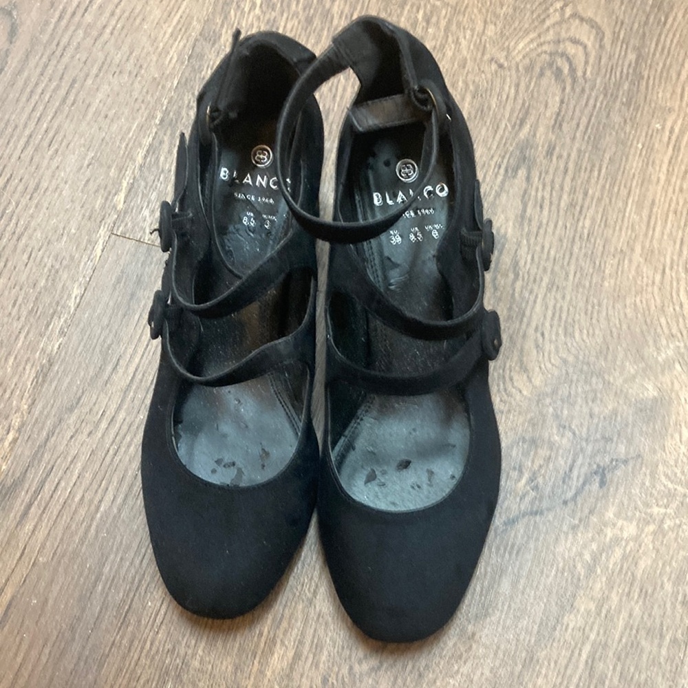 Blanco black suede Mary Janes Block Heel. Size 8.5